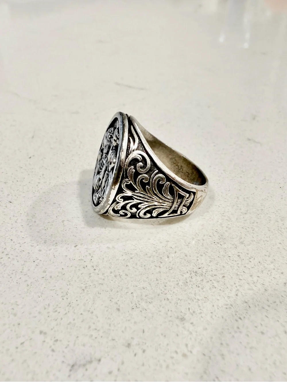 Men's Silver St. Christopher Signet Ring